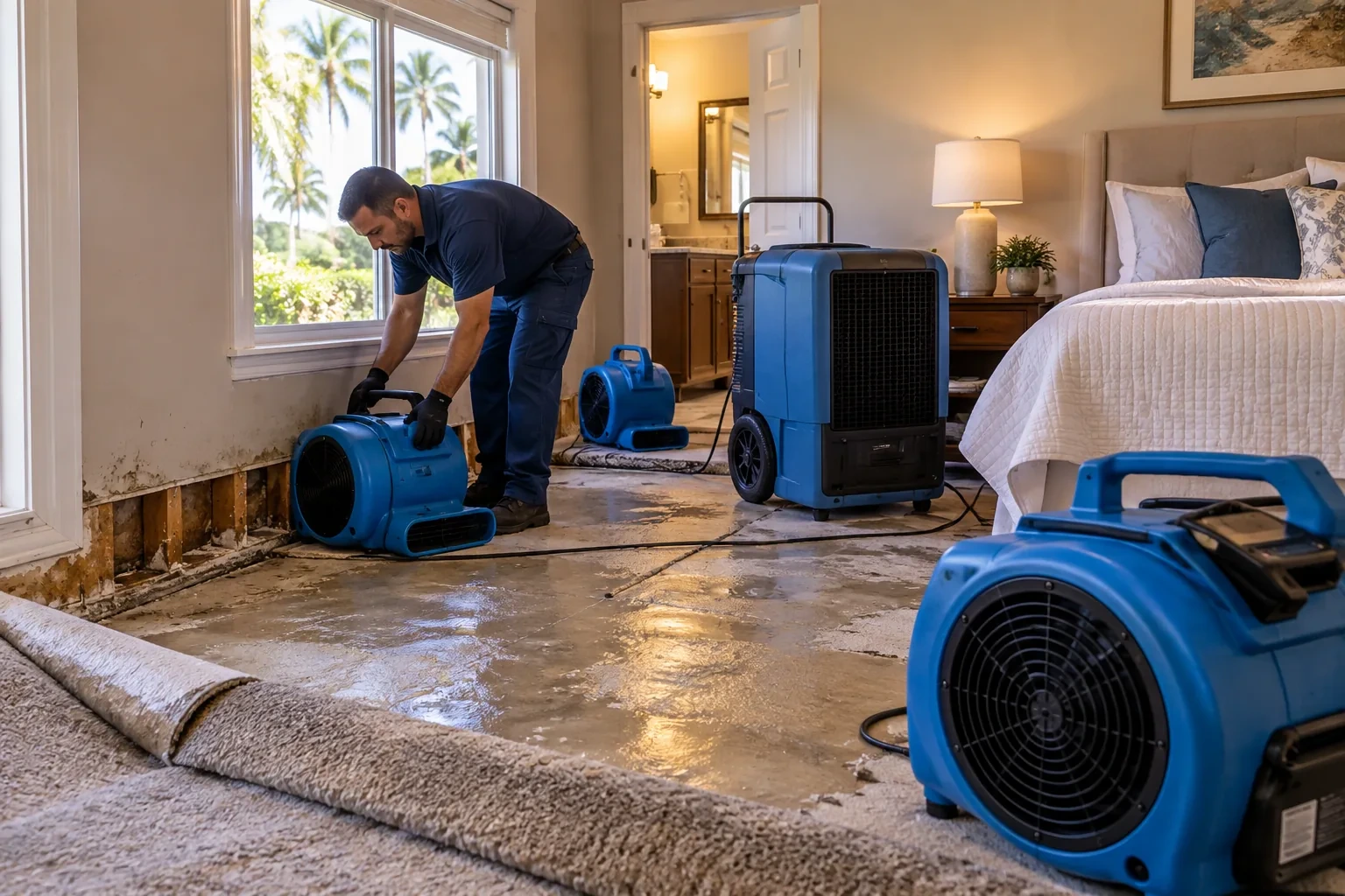 Structural drying equipment in a Florida home after water damage