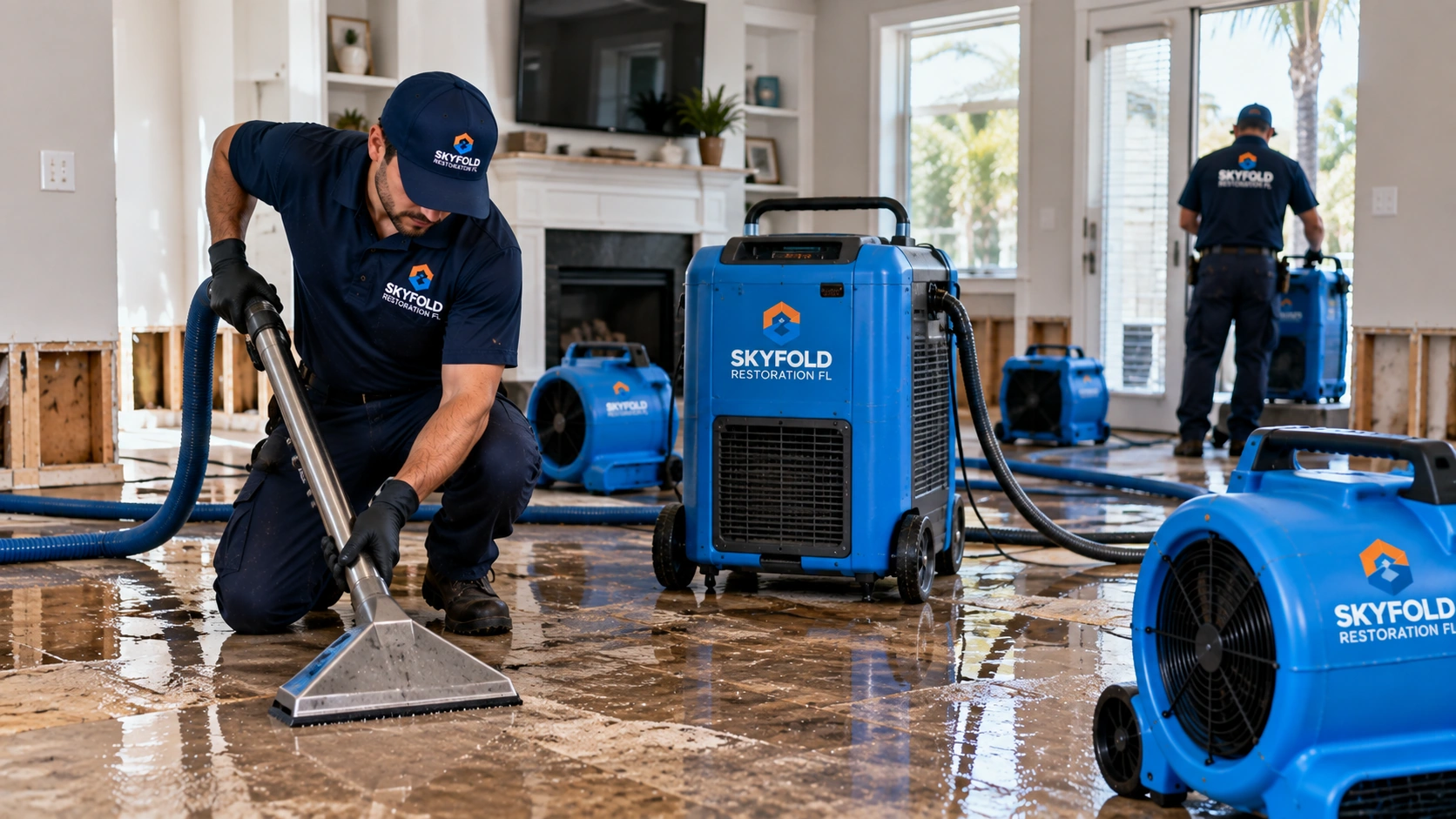 Water extraction and drying equipment used by Skyfold Restoration FL technicians after water damage