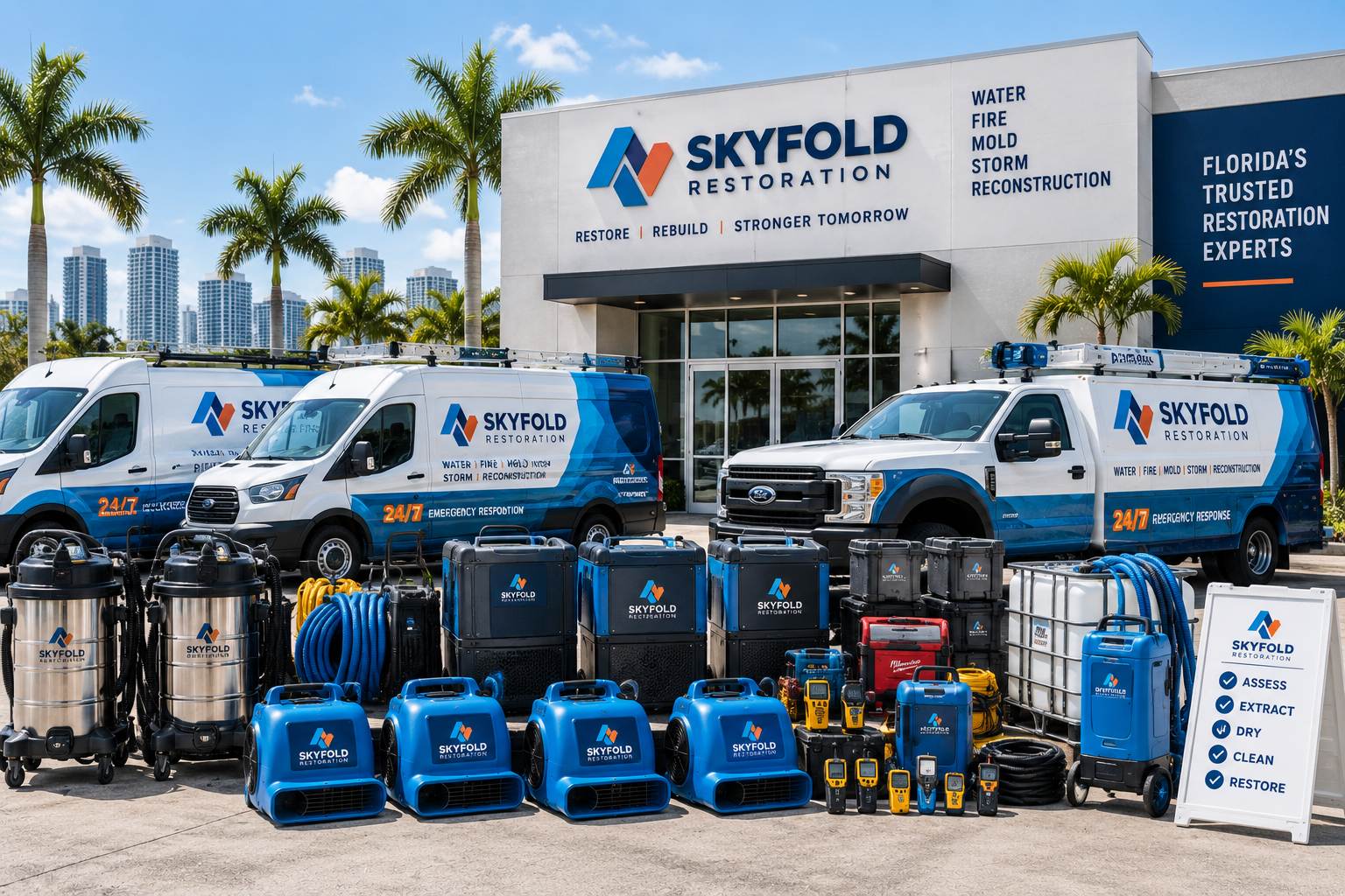Water extraction and drying equipment used by Skyfold Restoration FL technicians after water damage